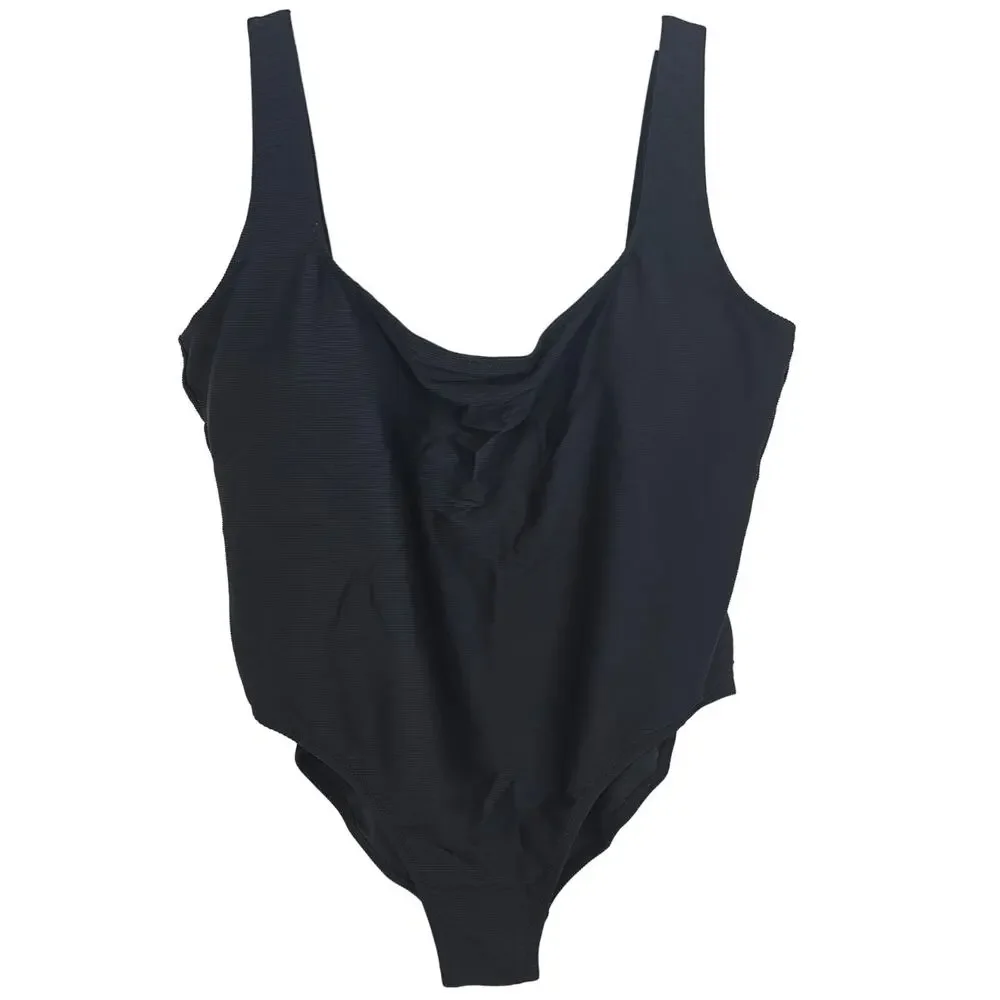 J, Crew Woman size 22 Ribbed Square neck One Piece Swimsuit Black Scoop Back NEW